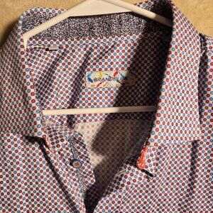 Brandolini Men’s Button Down Shirt XL Blue Red Geometric Long Sleeve. 439